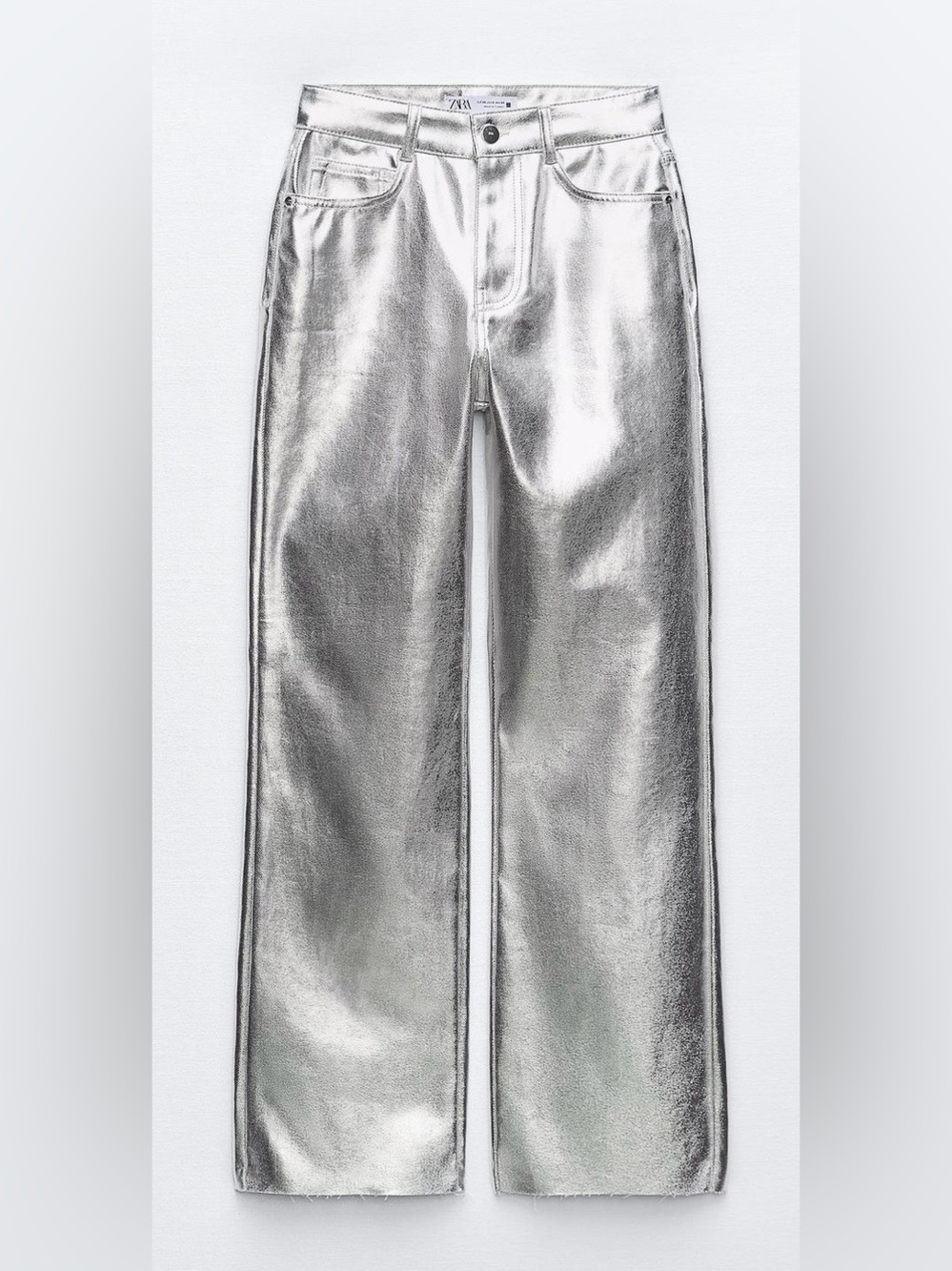 Zara Metallic Silver Straight Leg Jeans